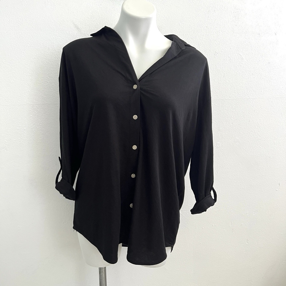 MAGASCHONI Relax Fit Roll Tab Sleeve Collared Button Down Shirt top MEDIUM NWOT